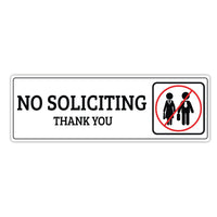 No Soliciting Sign for Door or Wall 9" x 3", Easy to Mount Plastic Sign, Self Adhesive No Soliciting Thank You PVC Sign for House, Office