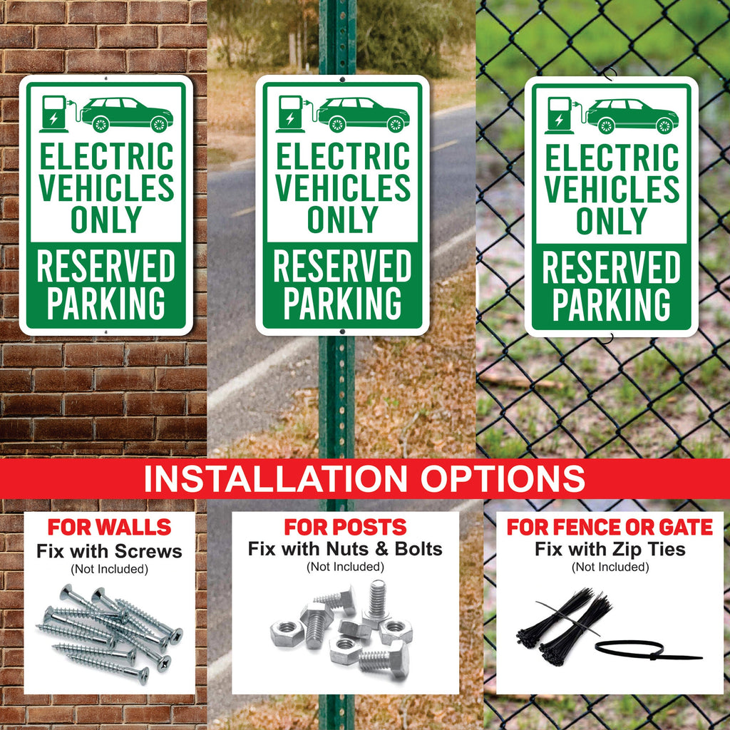 EV Parking Aluminum Sign - Rust Free Aluminum Sign, Weather/Fade Resistant, Electric Vehicle Reserved Parking Easy Mounting Metal Sign