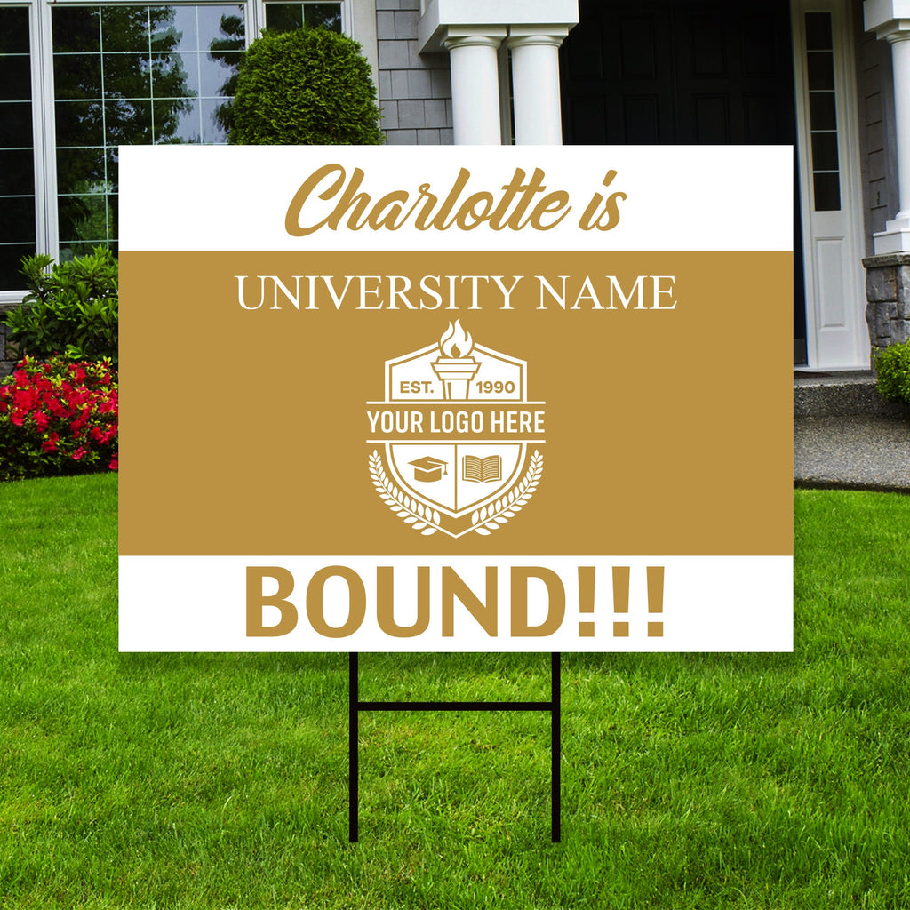 Personalized College Bound Yard Sign, College Logo Sign, Custom Graduate College University Bound Yard Sign with Metal H-Stake