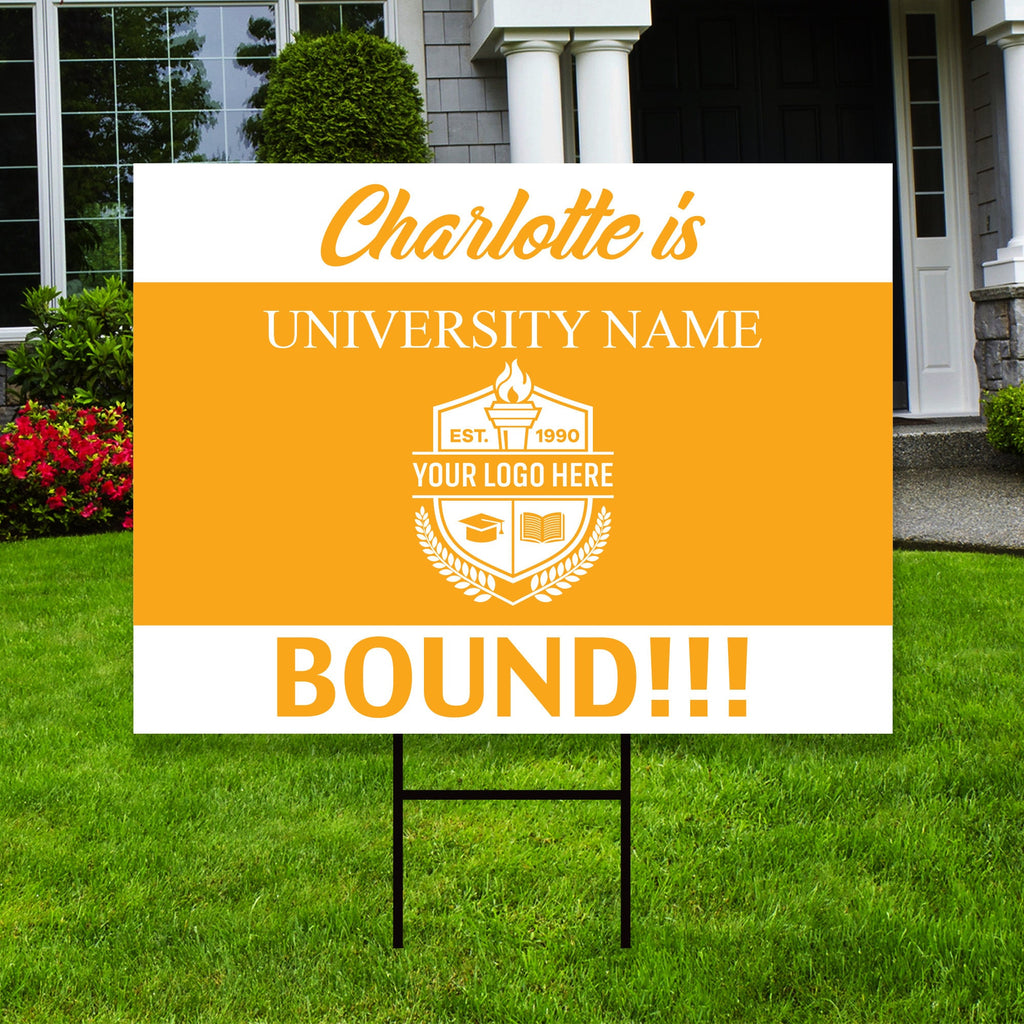 Personalized College Bound Yard Sign, College Logo Sign, Custom Graduate College University Bound Yard Sign with Metal H-Stake