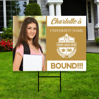 Personalized College Bound Yard Sign with Photo, College Logo Sign, Custom Graduate College University Bound Yard Sign with Metal H-Stake