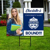 Personalized College Bound Yard Sign with Photo, College Logo Sign, Custom Graduate College University Bound Yard Sign with Metal H-Stake