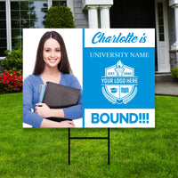 Personalized College Bound Yard Sign with Photo, College Logo Sign, Custom Graduate College University Bound Yard Sign with Metal H-Stake