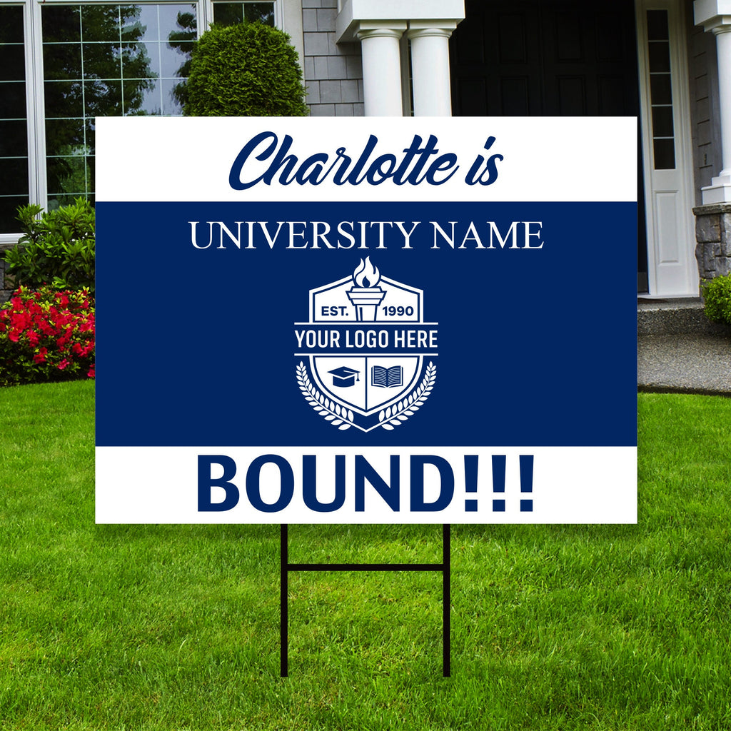 Personalized College Bound Yard Sign, College Logo Sign, Custom Graduate College University Bound Yard Sign with Metal H-Stake