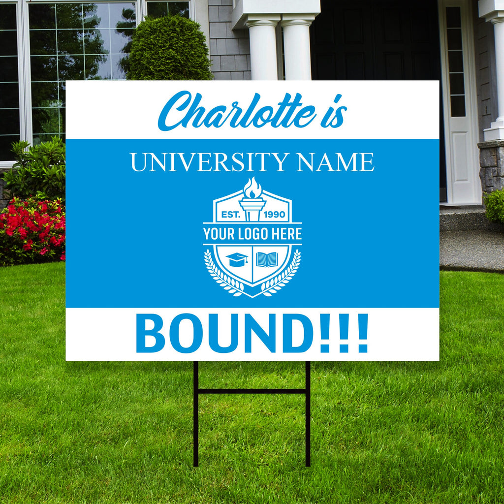 Personalized College Bound Yard Sign, College Logo Sign, Custom Graduate College University Bound Yard Sign with Metal H-Stake