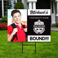 Personalized College Bound Yard Sign with Photo, College Logo Sign, Custom Graduate College University Bound Yard Sign with Metal H-Stake