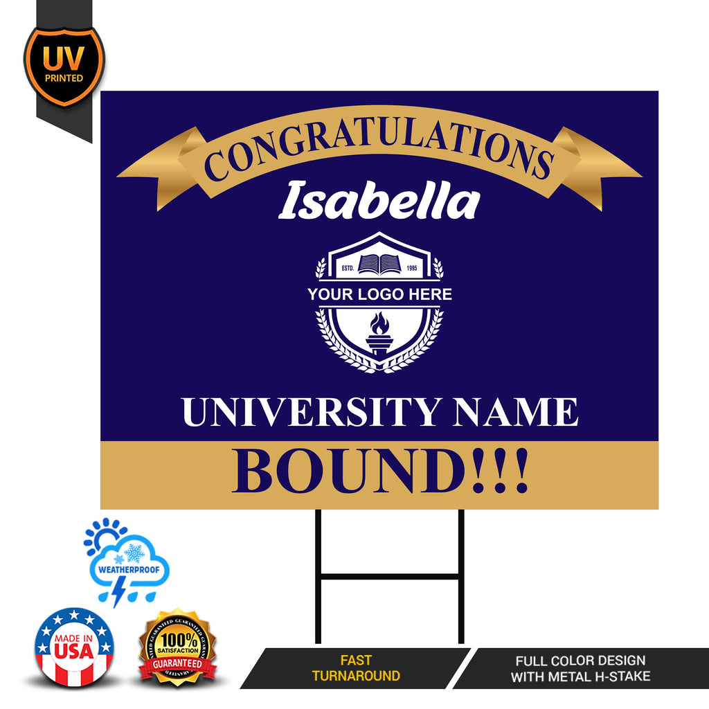 Personalized College Bound Yard Sign, College Logo Sign, Custom Graduate College University Bound Yard Sign with Metal H-Stake