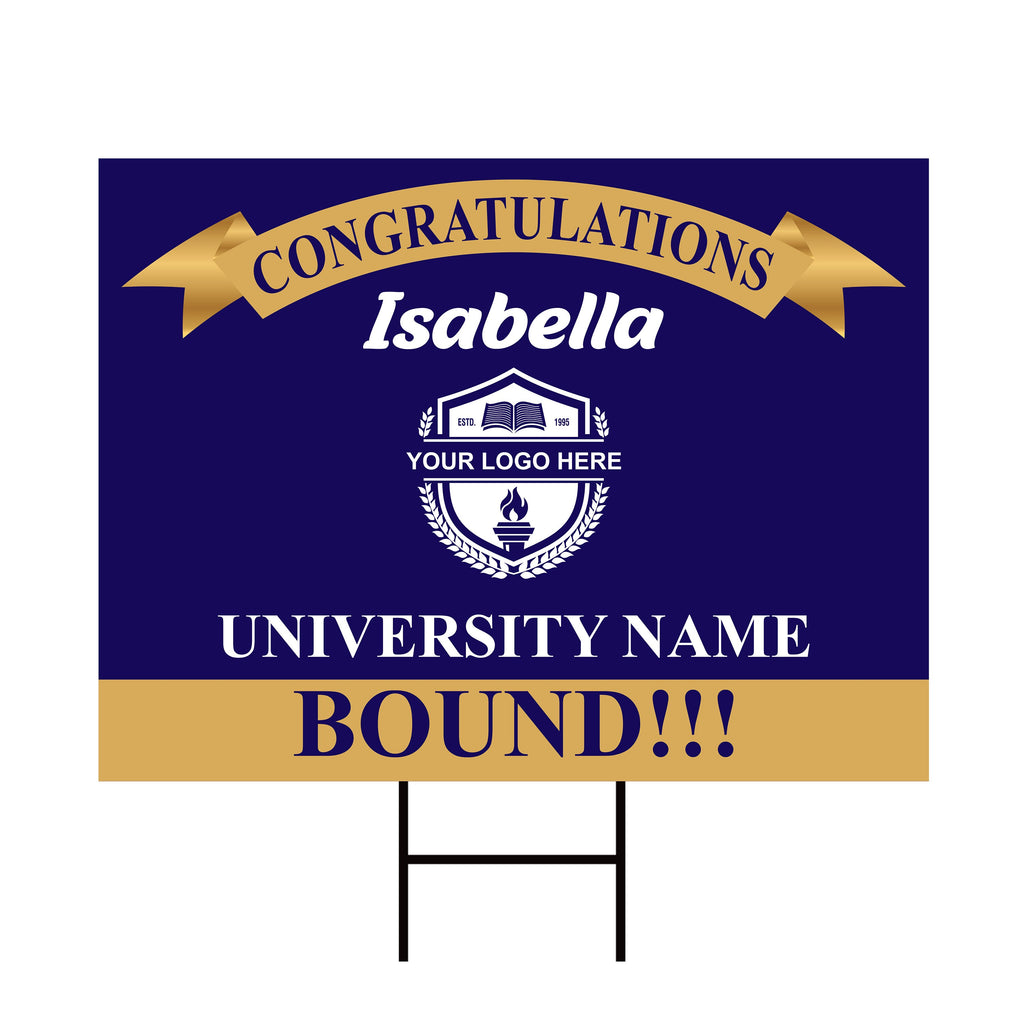 Personalized College Bound Yard Sign, College Logo Sign, Custom Graduate College University Bound Yard Sign with Metal H-Stake