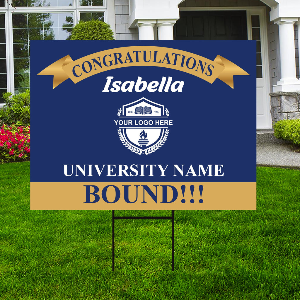 Personalized College Bound Yard Sign, College Logo Sign, Custom Graduate College University Bound Yard Sign with Metal H-Stake