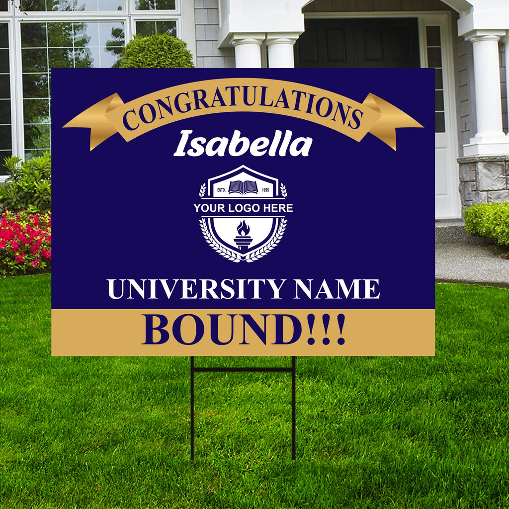 Personalized College Bound Yard Sign, College Logo Sign, Custom Graduate College University Bound Yard Sign with Metal H-Stake