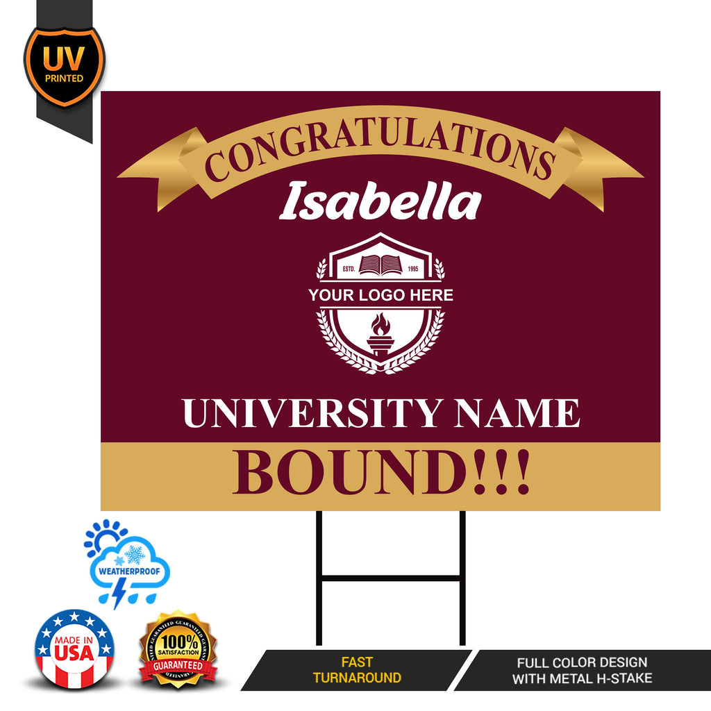 Personalized College Bound Yard Sign, College Logo Sign, Custom Graduate College University Bound Yard Sign with Metal H-Stake