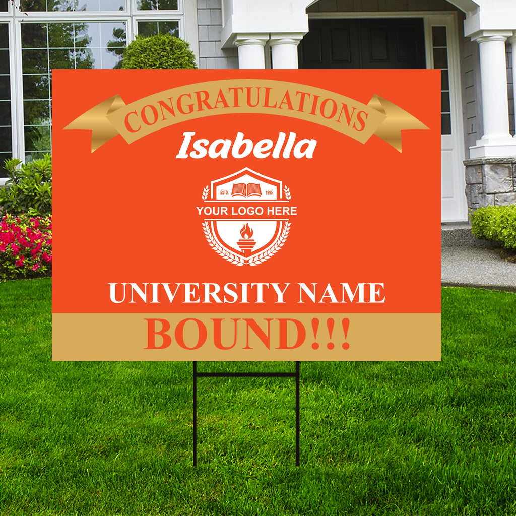 Personalized College Bound Yard Sign, College Logo Sign, Custom Graduate College University Bound Yard Sign with Metal H-Stake