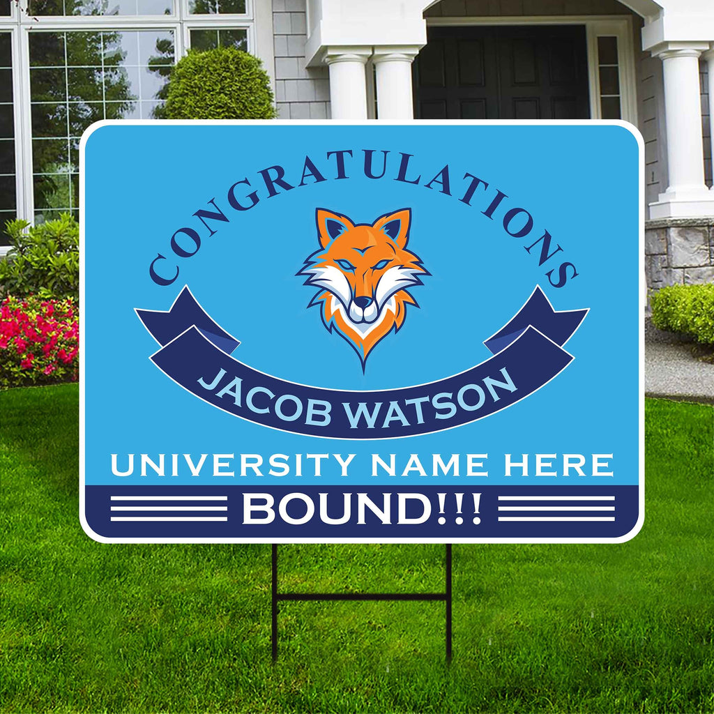 Personalized College Bound Yard Sign, College Logo Sign, Custom Graduate College University Bound Yard Sign with Metal H-Stake