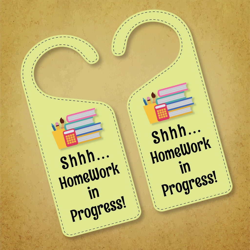 Homework In Progress Door Hanger, Homework Doorknob Sign, PVC Door Knob Hanger Sign, Do Not Disturb, Shhh Homework In Progress Sign