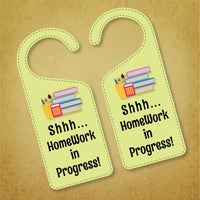 Homework In Progress Door Hanger, Homework Doorknob Sign, PVC Door Knob Hanger Sign, Do Not Disturb, Shhh Homework In Progress Sign