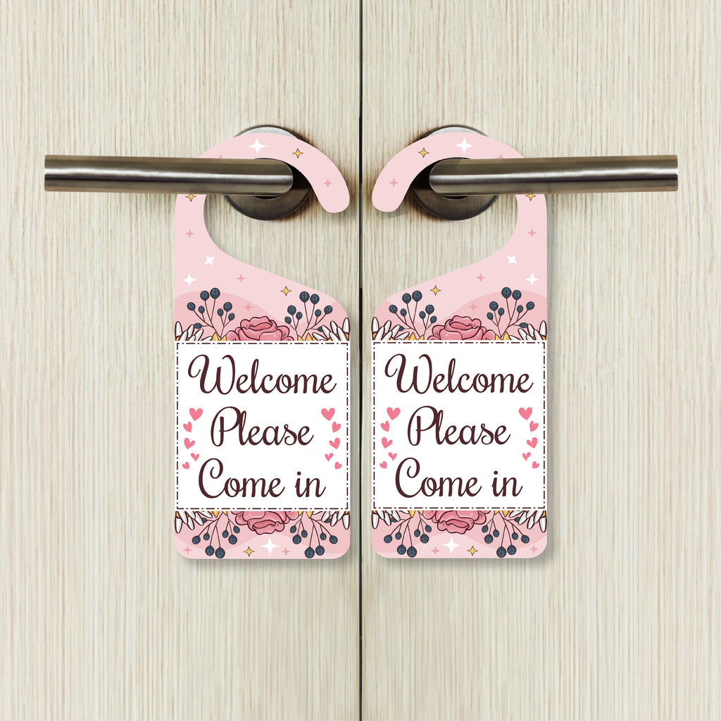 Welcome Please Come in Door Hanger, Welcome Doorknob Sign, PVC Door Knob Hanger Sign, Please Come in Door Sign