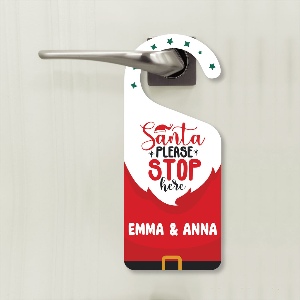 Santa Please Stop Here Personalized Door Hanger, Santa Doorknob Sign, PVC Door Knob Hanger Sign, Custom Christmas Door Sign