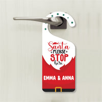 Santa Please Stop Here Personalized Door Hanger, Santa Doorknob Sign, PVC Door Knob Hanger Sign, Custom Christmas Door Sign