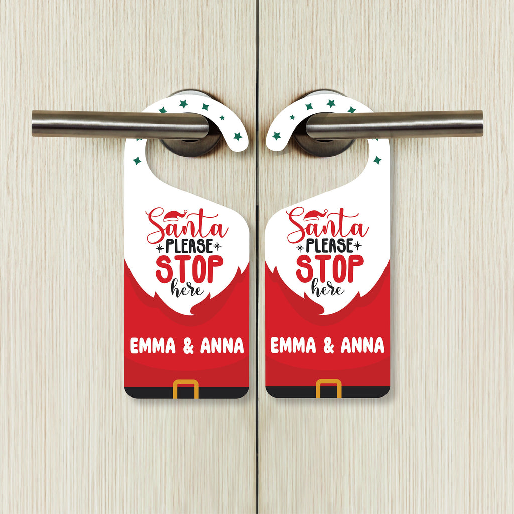 Santa Please Stop Here Personalized Door Hanger, Santa Doorknob Sign, PVC Door Knob Hanger Sign, Custom Christmas Door Sign