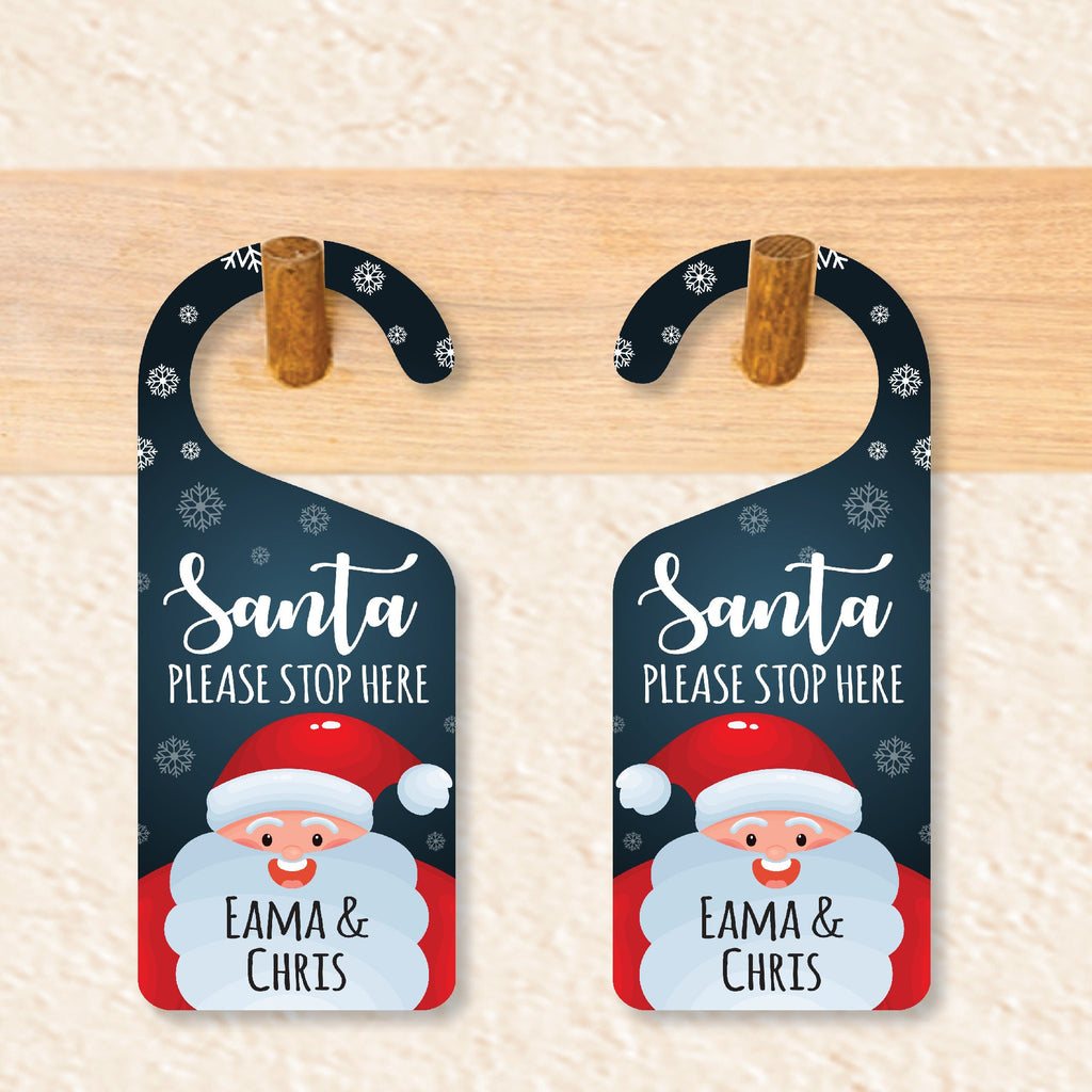 Santa Please Stop Here Personalized Door Hanger, Santa Doorknob Sign, PVC Door Knob Hanger Sign, Custom Christmas Door Sign