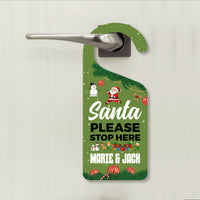 Santa Please Stop Here Personalized Door Hanger, Santa Doorknob Sign, PVC Door Knob Hanger Sign, Custom Christmas Door Sign