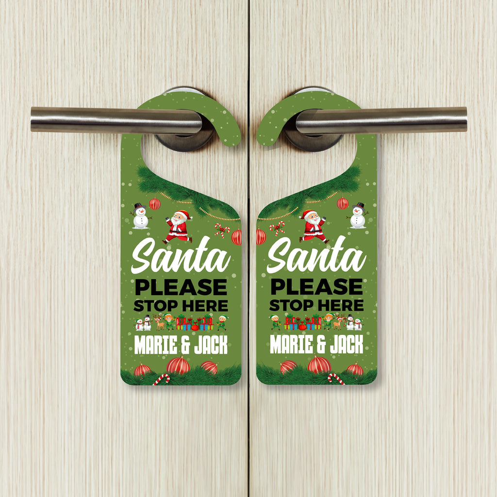 Santa Please Stop Here Personalized Door Hanger, Santa Doorknob Sign, PVC Door Knob Hanger Sign, Custom Christmas Door Sign