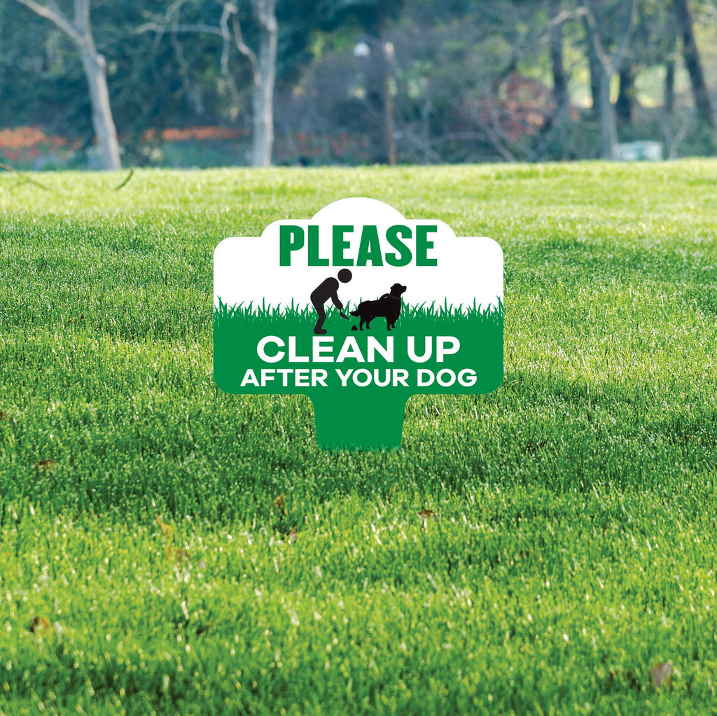 Please Clean Up After Your Dog Yard Sign 10”x14” - Rust-free Aluminum Clean Up Sign for Lawn, No Pooping Dog Yard Sign with Integrated Stake