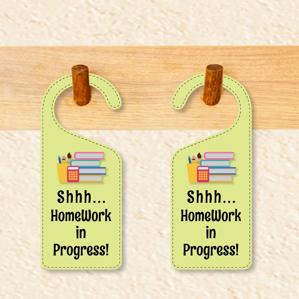 Homework In Progress Door Hanger, Homework Doorknob Sign, PVC Door Knob Hanger Sign, Do Not Disturb, Shhh Homework In Progress Sign