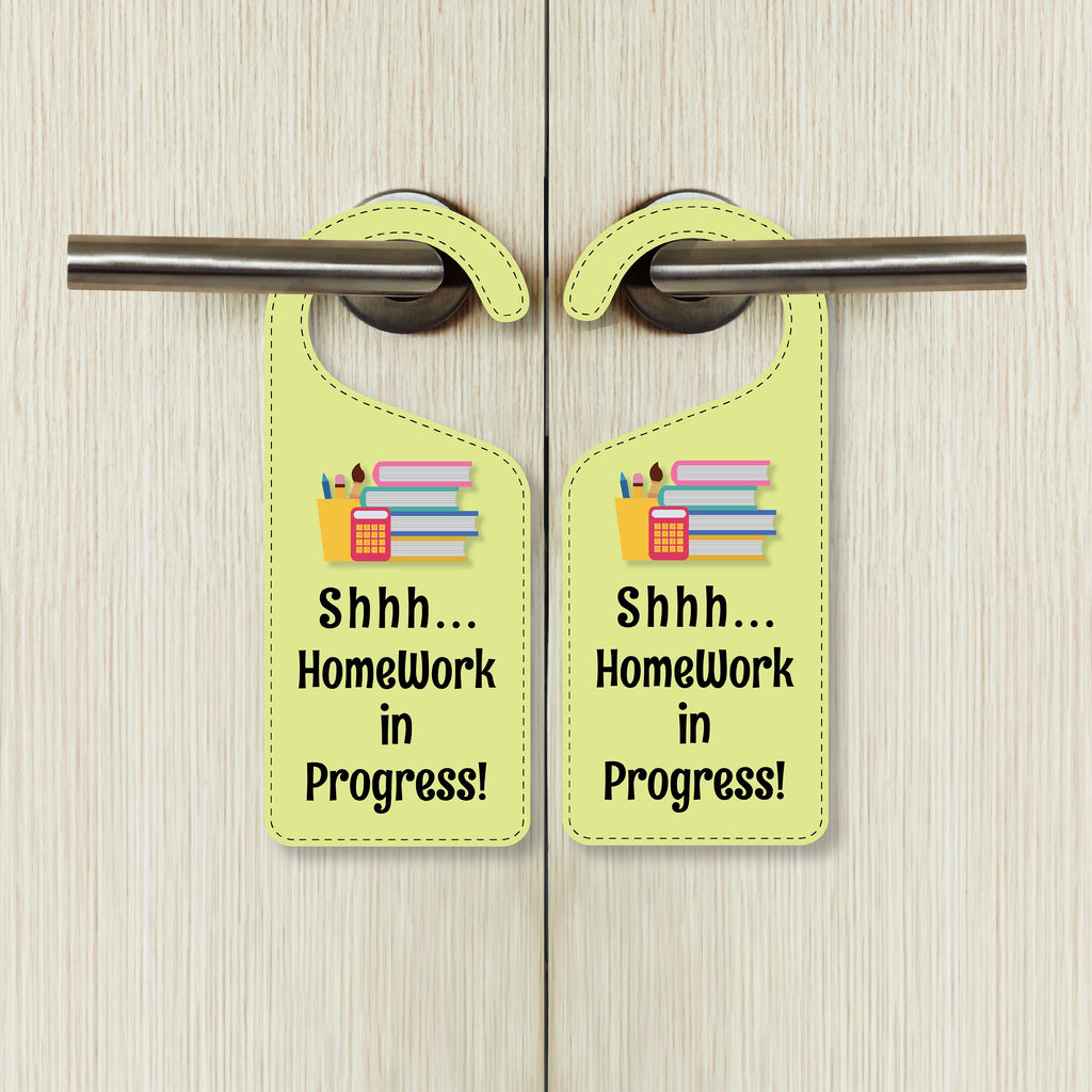 Homework In Progress Door Hanger, Homework Doorknob Sign, PVC Door Knob Hanger Sign, Do Not Disturb, Shhh Homework In Progress Sign