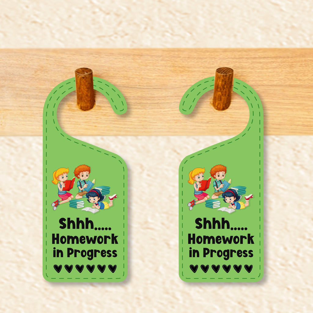 Homework In Progress Door Hanger, Homework Doorknob Sign, PVC Door Knob Hanger Sign, Do Not Disturb, Shhh Homework In Progress Sign