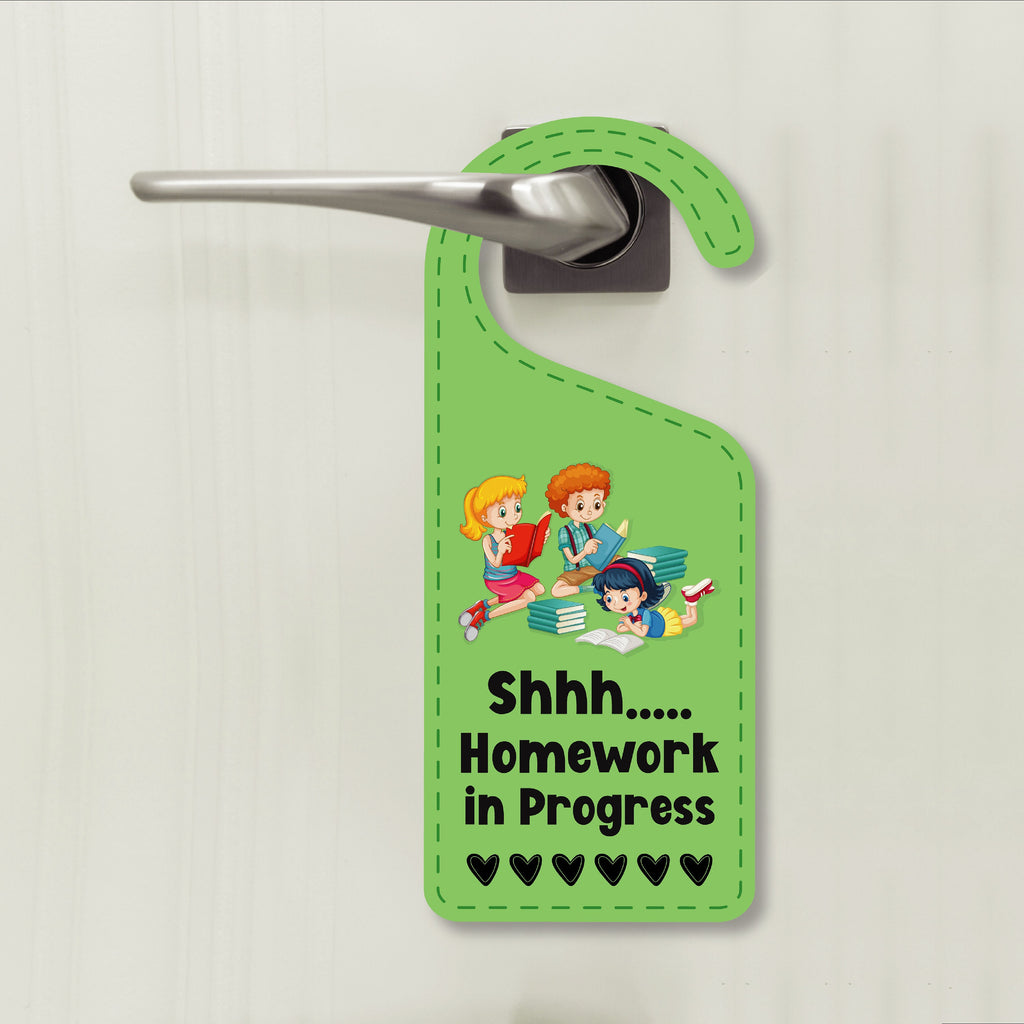 Homework In Progress Door Hanger, Homework Doorknob Sign, PVC Door Knob Hanger Sign, Do Not Disturb, Shhh Homework In Progress Sign