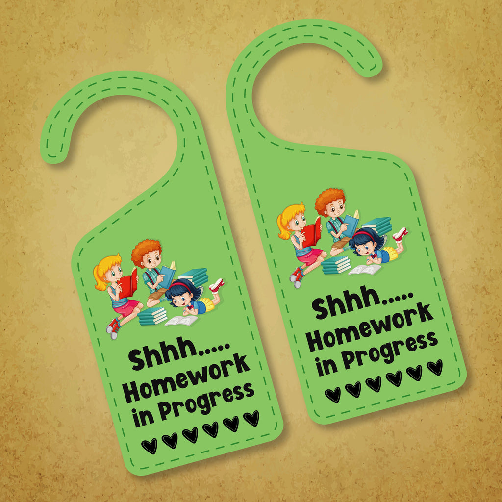 Homework In Progress Door Hanger, Homework Doorknob Sign, PVC Door Knob Hanger Sign, Do Not Disturb, Shhh Homework In Progress Sign