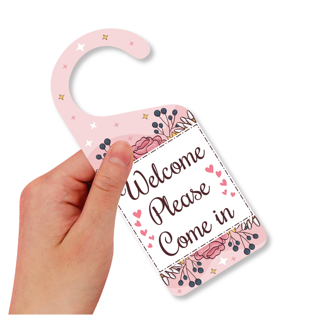 Welcome Please Come in Door Hanger, Welcome Doorknob Sign, PVC Door Knob Hanger Sign, Please Come in Door Sign