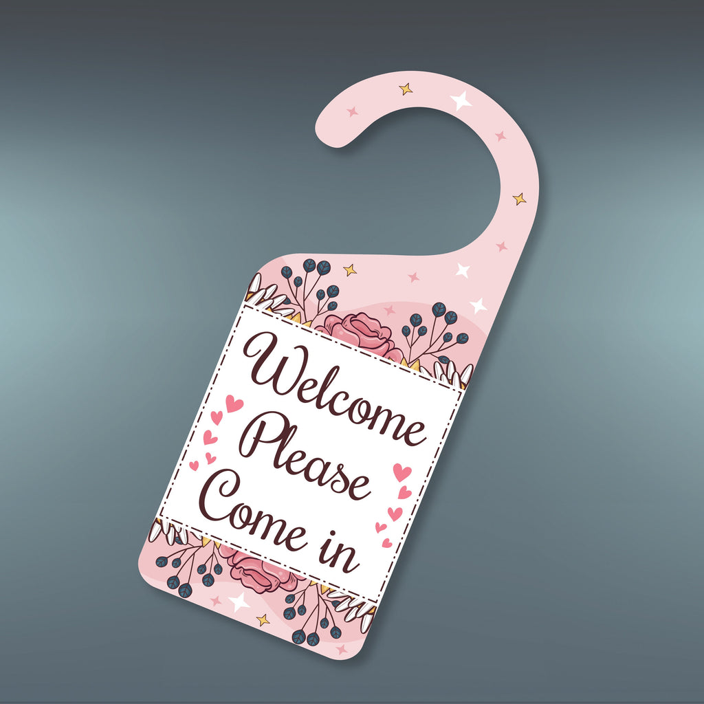 Welcome Please Come in Door Hanger, Welcome Doorknob Sign, PVC Door Knob Hanger Sign, Please Come in Door Sign