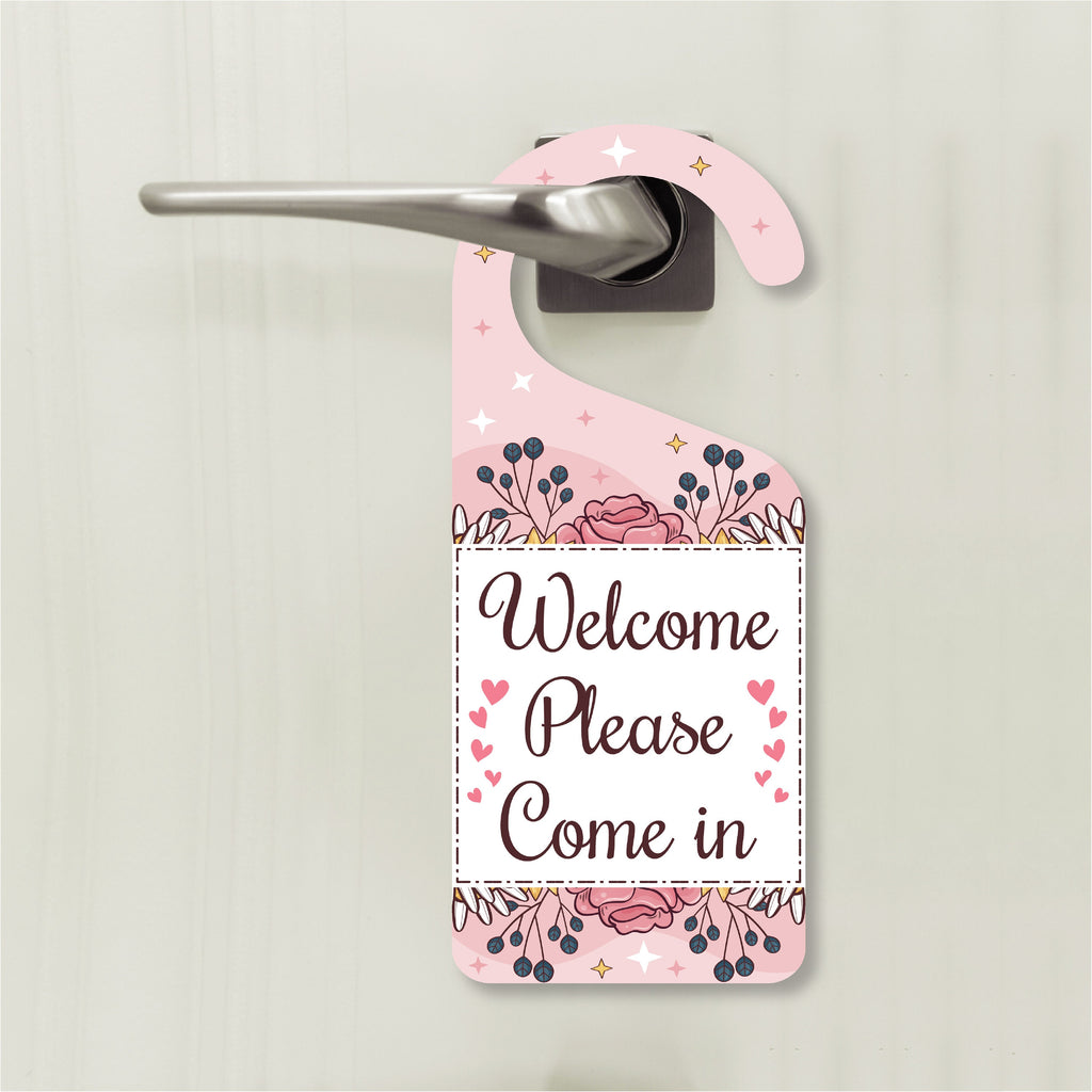 Welcome Please Come in Door Hanger, Welcome Doorknob Sign, PVC Door Knob Hanger Sign, Please Come in Door Sign