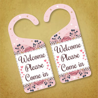 Welcome Please Come in Door Hanger, Welcome Doorknob Sign, PVC Door Knob Hanger Sign, Please Come in Door Sign