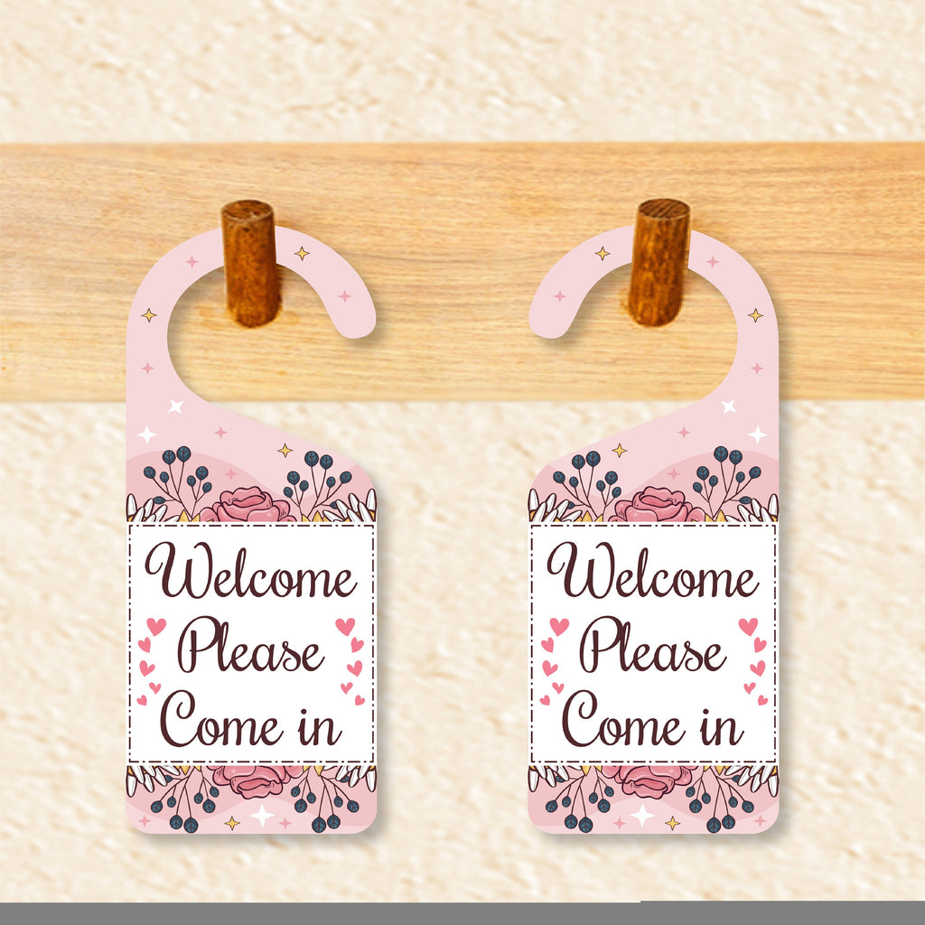 Welcome Please Come in Door Hanger, Welcome Doorknob Sign, PVC Door Knob Hanger Sign, Please Come in Door Sign