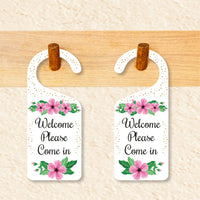 Welcome Please Come in Door Hanger, Welcome Doorknob Sign, PVC Door Knob Hanger Sign, Please Come in Door Sign