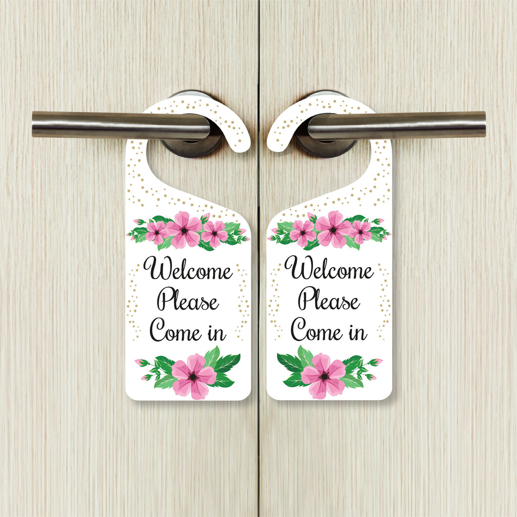 Welcome Please Come in Door Hanger, Welcome Doorknob Sign, PVC Door Knob Hanger Sign, Please Come in Door Sign