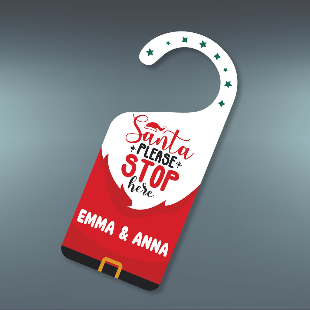 Santa Please Stop Here Personalized Door Hanger, Santa Doorknob Sign, PVC Door Knob Hanger Sign, Custom Christmas Door Sign