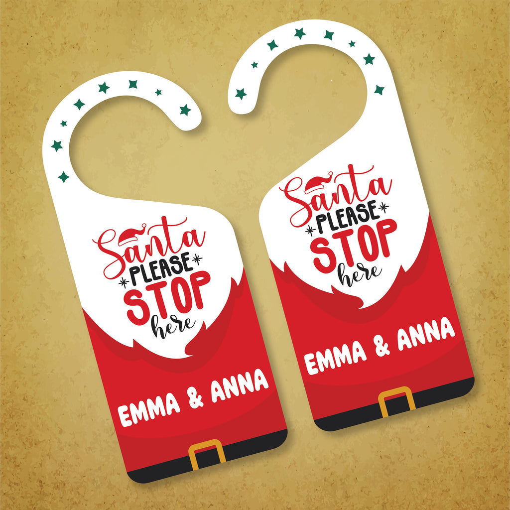 Santa Please Stop Here Personalized Door Hanger, Santa Doorknob Sign, PVC Door Knob Hanger Sign, Custom Christmas Door Sign