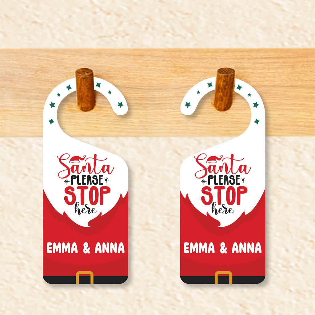 Santa Please Stop Here Personalized Door Hanger, Santa Doorknob Sign, PVC Door Knob Hanger Sign, Custom Christmas Door Sign