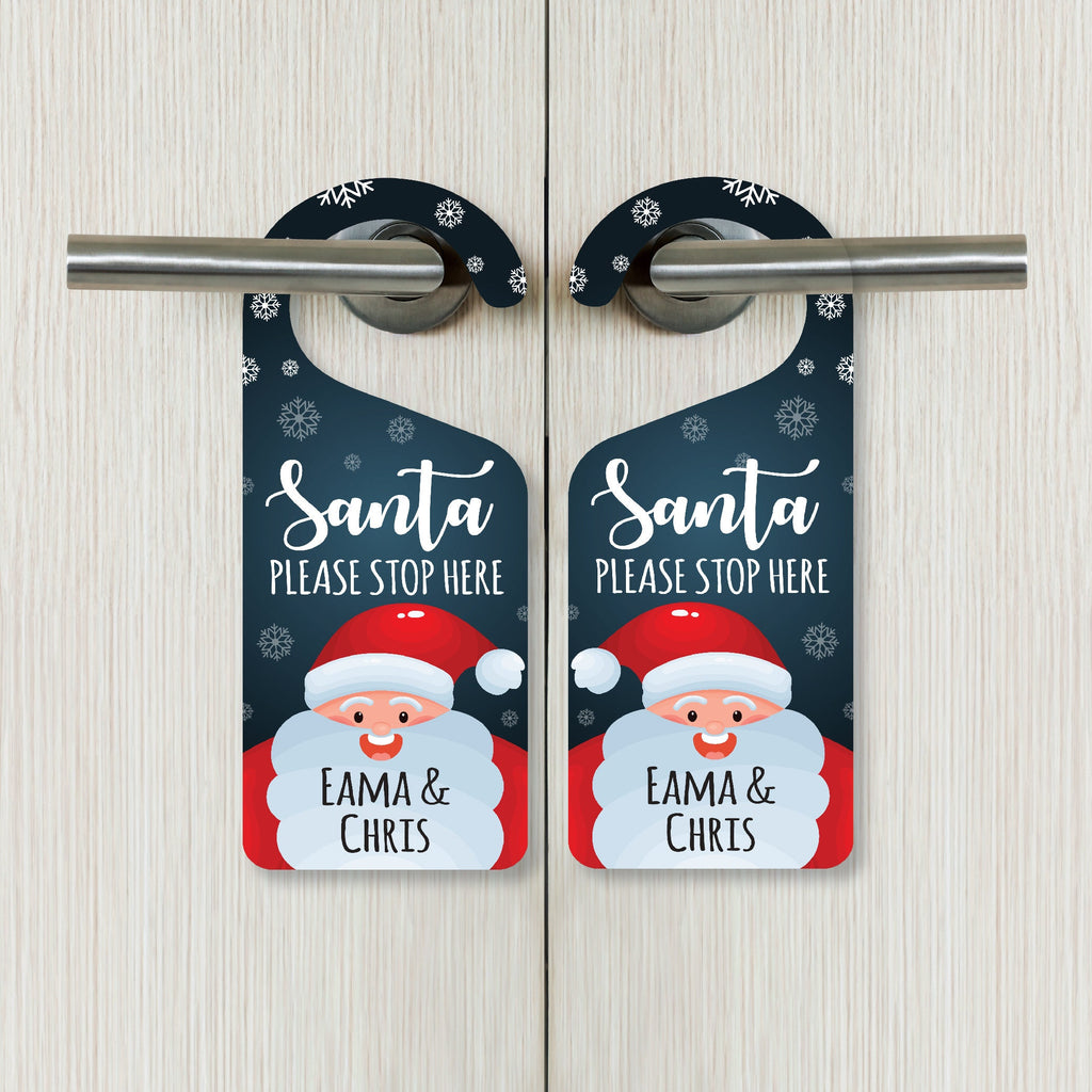 Santa Please Stop Here Personalized Door Hanger, Santa Doorknob Sign, PVC Door Knob Hanger Sign, Custom Christmas Door Sign