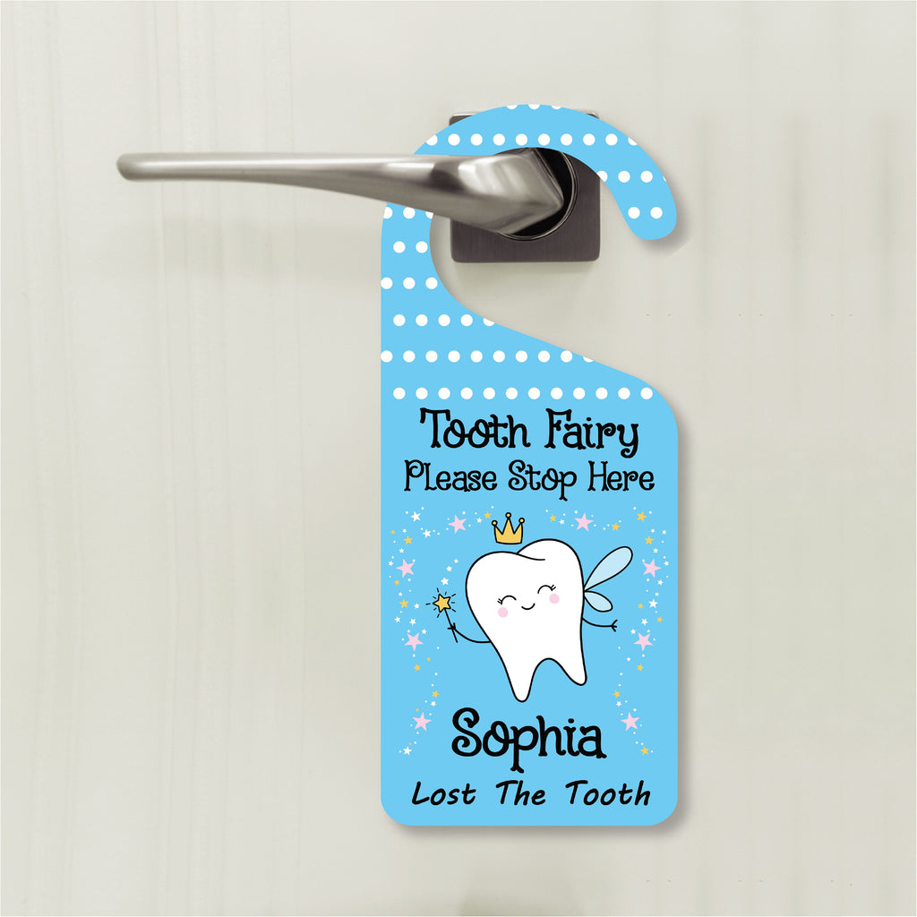 Tooth Fairy Please Stop Here Personalized Door Hanger, Tooth Fairy Doorknob Sign, PVC Door Knob Sign, Custom Tooth Fairy Door Sign