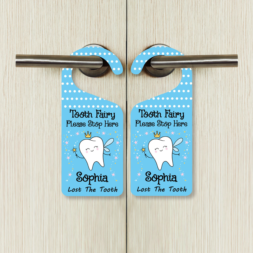 Tooth Fairy Please Stop Here Personalized Door Hanger, Tooth Fairy Doorknob Sign, PVC Door Knob Sign, Custom Tooth Fairy Door Sign