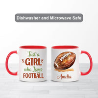 Personalized American Football Coffee Mug, Customized Just A Girl Who Loves Football Coffee Mug, Football Lover Coffee Cup With Custom Name