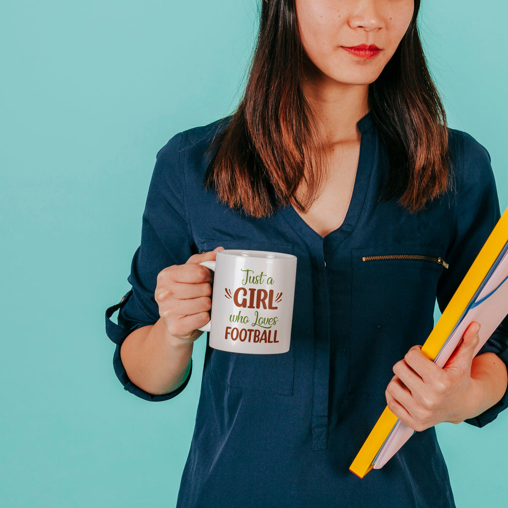 Personalized American Football Coffee Mug, Customized Just A Girl Who Loves Football Coffee Mug, Football Lover Coffee Cup With Custom Name