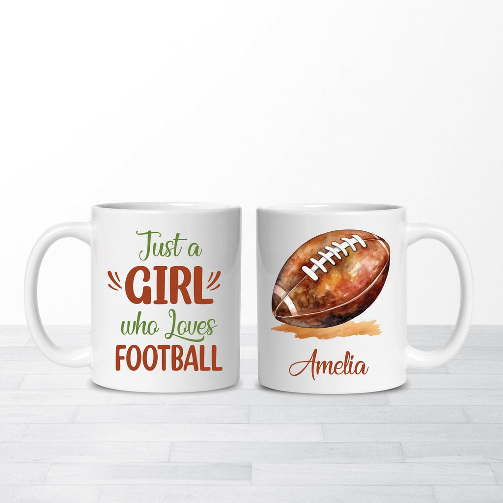 Personalized American Football Coffee Mug, Customized Just A Girl Who Loves Football Coffee Mug, Football Lover Coffee Cup With Custom Name