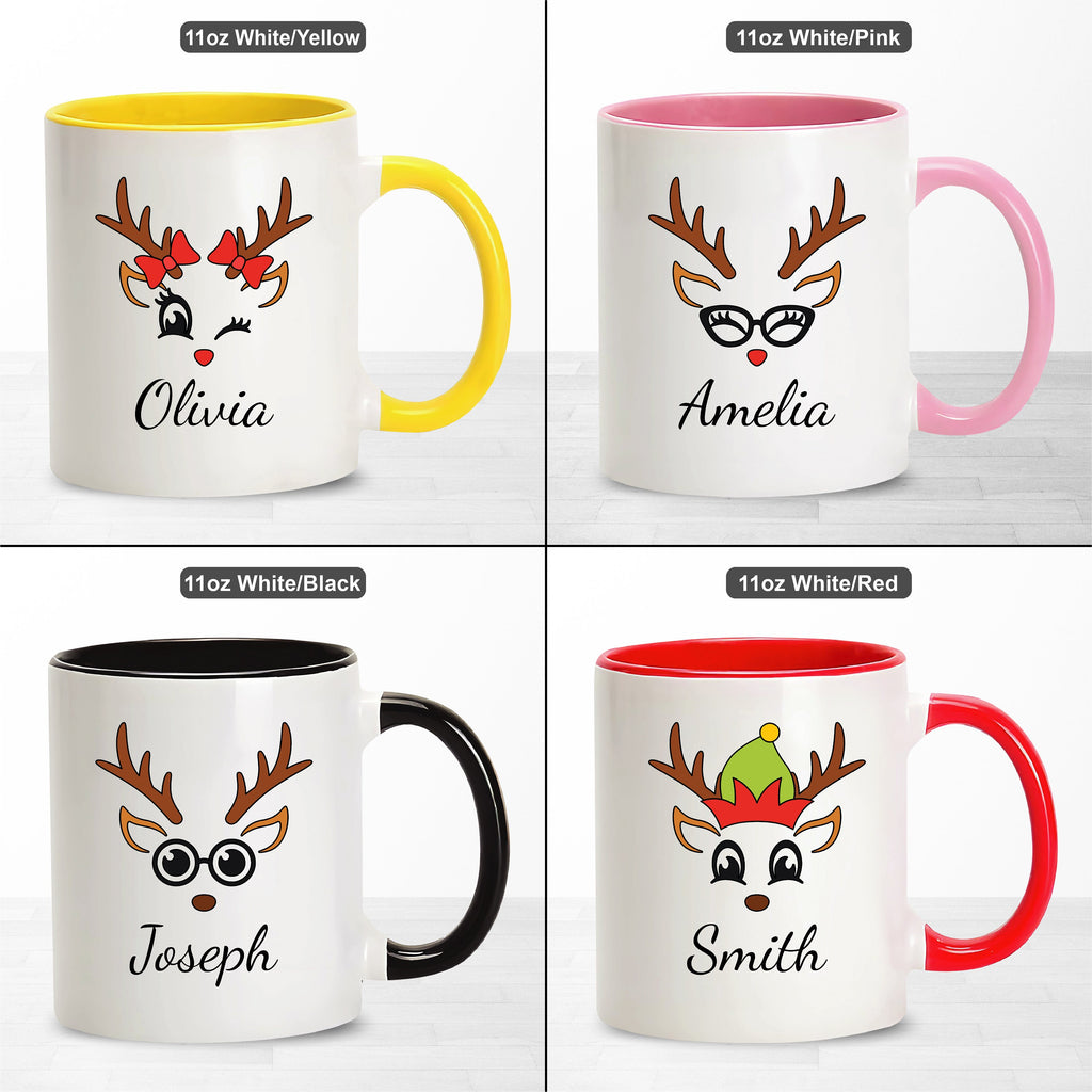 Personalized Christmas Coffee Mug, Customized Cute Reindeer Coffee Mug, Xmas Coffee Mugs Gifts, Mug With Custom Name, Hot Chocolate Mug