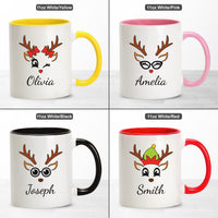 Personalized Christmas Coffee Mug, Customized Cute Reindeer Coffee Mug, Xmas Coffee Mugs Gifts, Mug With Custom Name, Hot Chocolate Mug